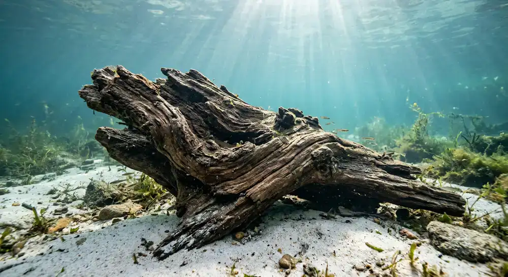 Textured driftwood underwater