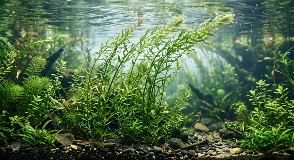 Tall, vibrant stem plants swaying in water current